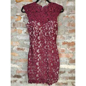 Sequin Hearts Maroon Lace Dress Womens Sz 5 Red Short Sleeveless J